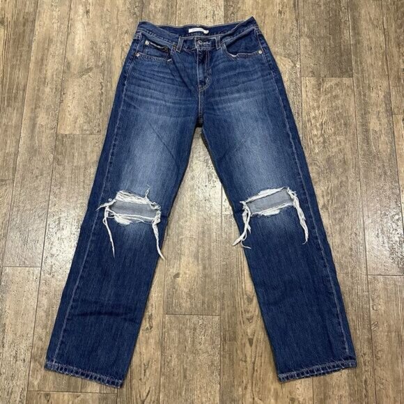 Levi's Denim - Levi's LOW PRO STRAIGHT Leg Sz 28 Blue Distressed Jeans Denim Pants 29x29.5